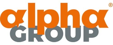 Logo Ein Logo mit dem Wort "alpha" in leuchtendem Orange und "GROUP" in elegantem Grau, das die Identität einer dynamischen Unternehmensmarke verkörpert.