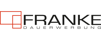 Franke Dauerwerbung GmbH & Co. KG Rotes, rechteckiges Logo mit drei ineinander verschachtelten Rechtecken links und dem Schriftzug 'FRANKE DAUERWERBUNG' rechts.