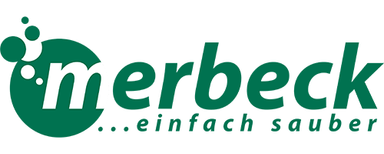 Hans Merbeck Gebäudereinigung GmbH Grünes Logo mit dem Schriftzug 'merbeck' und dem Slogan '...einfach sauber', umgeben von mehreren kleinen Kreisen.