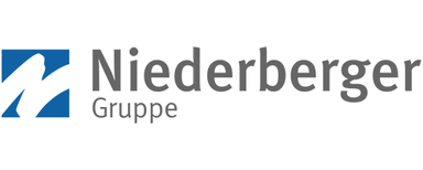 NIEDERBERGER Gruppe Verwaltungs-GmbH Blaues Quadrat mit weißem stilisiertem 'N' links, rechts daneben der Schriftzug 'Niederberger Gruppe' in Grau.