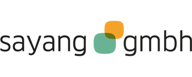 sayang GmbH Text 'sayang gmbh' with two overlapping rounded shapes in orange and green