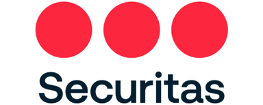 Securitas Holding GmbH Drei rote Kreise über dem Schriftzug 'Securitas' in schwarzer Schrift.