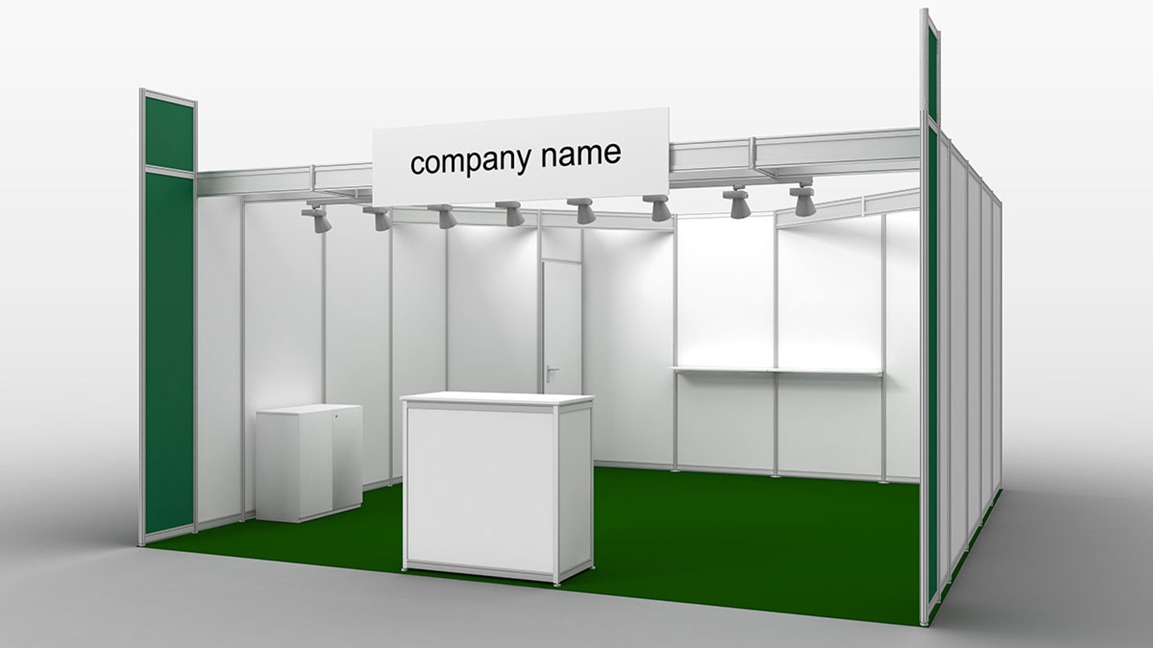 Systemstände Standardisierter Systemstand mit Firmenname und minimalistischer Ausstattung